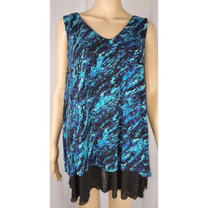 Michel Studio | Women | Sleeveless | Blouse | Blue Pattern | Size 3X